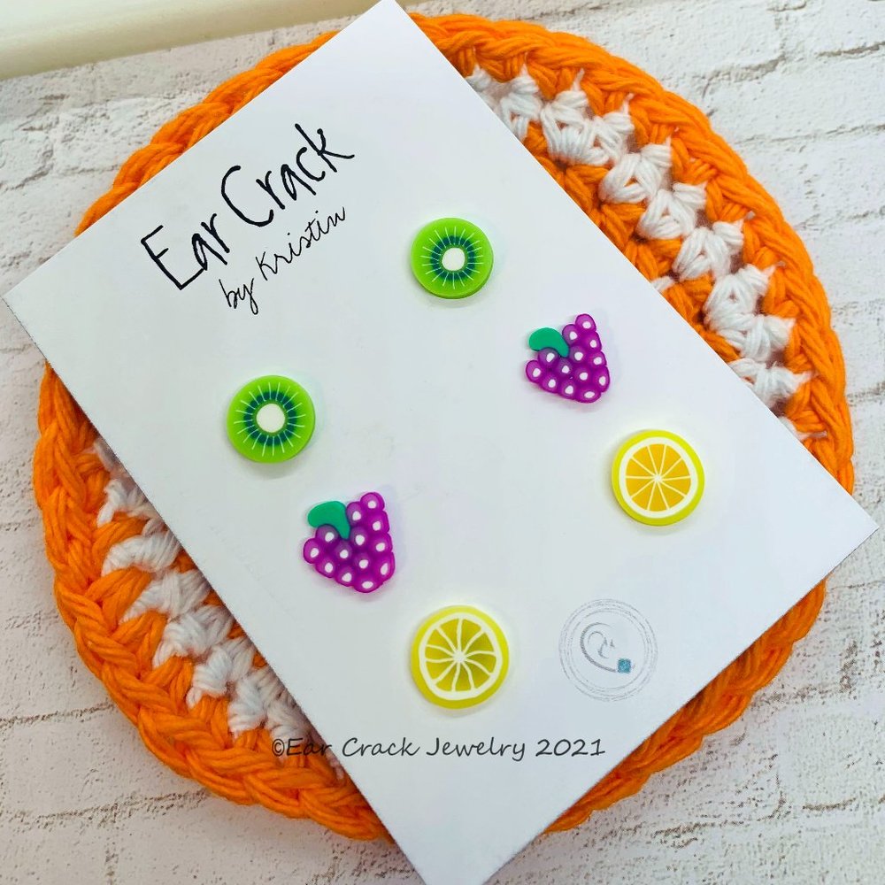 Hand Crafted- 10 mm mini fruit stud earrings